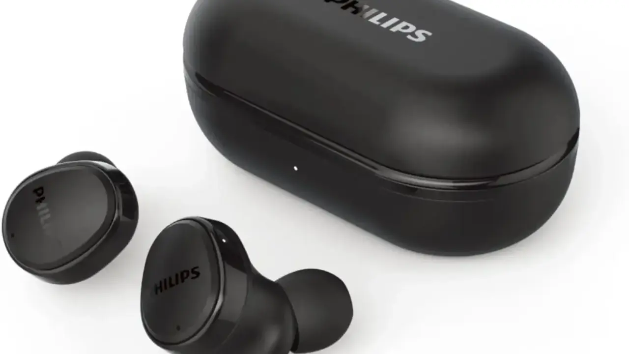 Czarne słuchawki bezprzewodowe Philips TAT2206 z etui. Dowiedz się, jak wyłączyć słuchawki bezprzewodowe Philips TAT2206.