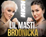 Dwie kobiety w pozycjach bokserskich. Na plakacie widnieje napis "LIL MASTI VS BRODNICKA". Zastanawiasz się, ile kosztuje bilet na koncert Lil Masti?