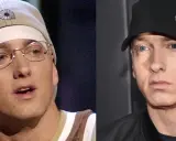Eminem, kto to? Porównanie wizerunków rapera z różnych lat: młodszy w czapce i okularach, starszy w czarnej czapce Kangol.