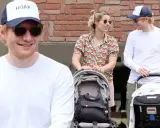 Ed Sheeran z żoną i wózkiem dziecięcym. Czy Ed Sheeran ma dzieci? Tak, widać to na zdjęciu.
