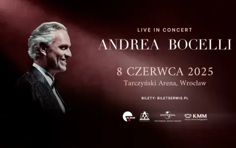 Andrea Bocelli live in Wrocław 8 czerwca 2025. Sprawdź, ile kosztuje bilet na koncert i gdzie go kupić: BILETSERWIS.PL