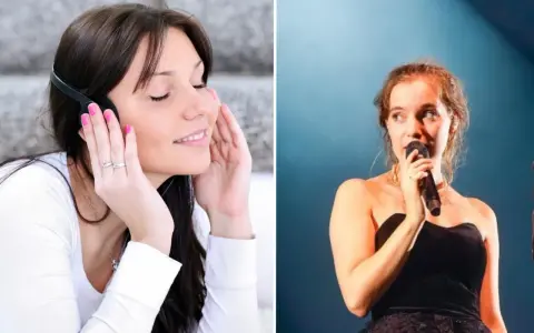 Kto śpiewał piosenkę nic 2 razy się nie zdarza? To Kayah. Na zdjęciu kobieta słucha muzyki i artystka na scenie.
