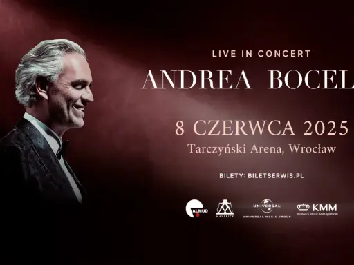 Andrea Bocelli live in Wrocław 8 czerwca 2025. Sprawdź, ile kosztuje bilet na koncert i gdzie go kupić: BILETSERWIS.PL