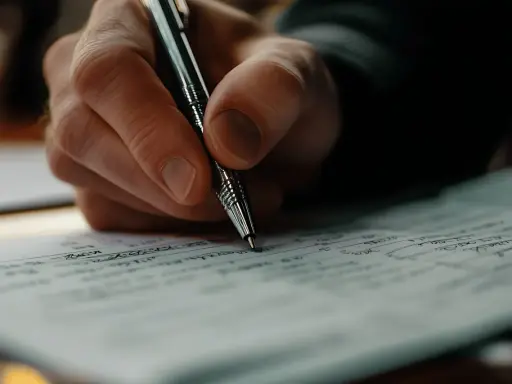 Dłoń pisze długopisem na kartce, tworząc tekst. To inspiracja, jak pisać teksty piosenek, rodzące się z myśli.