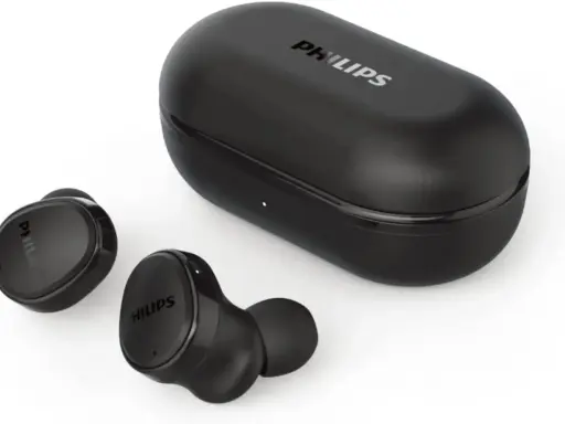 Czarne słuchawki bezprzewodowe Philips TAT2206 z etui. Dowiedz się, jak wyłączyć słuchawki bezprzewodowe Philips TAT2206.
