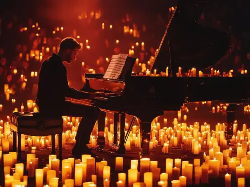 Pianista gra muzykę z Harry'ego Pottera w otoczeniu setek świec. Koncert muzyki filmowej Harry Potter trwa ok. 2 godzin.