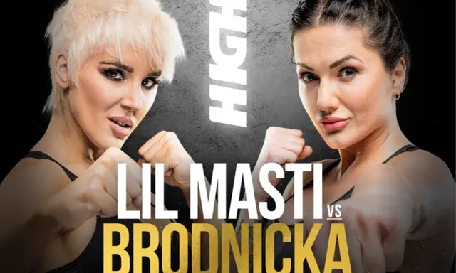 Dwie kobiety w pozycjach bokserskich. Na plakacie widnieje napis "LIL MASTI VS BRODNICKA". Zastanawiasz się, ile kosztuje bilet na koncert Lil Masti?