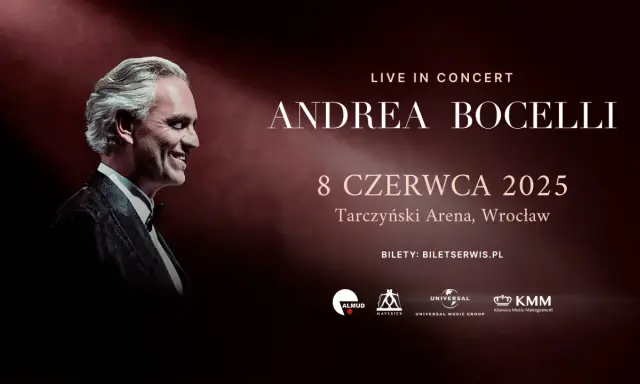Andrea Bocelli live in Wrocław 8 czerwca 2025. Sprawdź, ile kosztuje bilet na koncert i gdzie go kupić: BILETSERWIS.PL