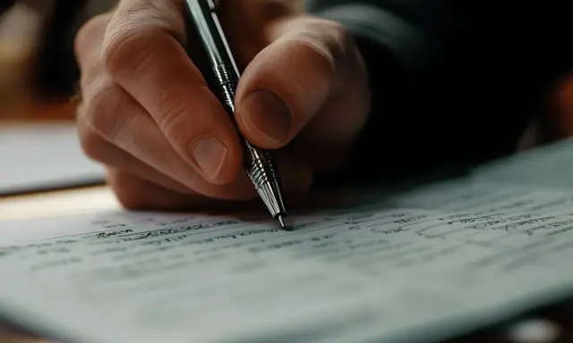 Dłoń pisze długopisem na kartce, tworząc tekst. To inspiracja, jak pisać teksty piosenek, rodzące się z myśli.