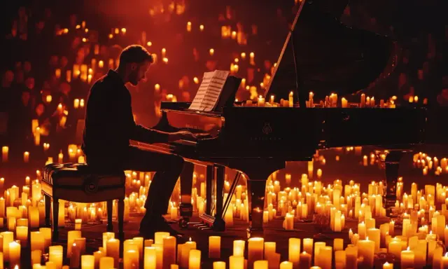 Pianista gra muzykę z Harry'ego Pottera w otoczeniu setek świec. Koncert muzyki filmowej Harry Potter trwa ok. 2 godzin.