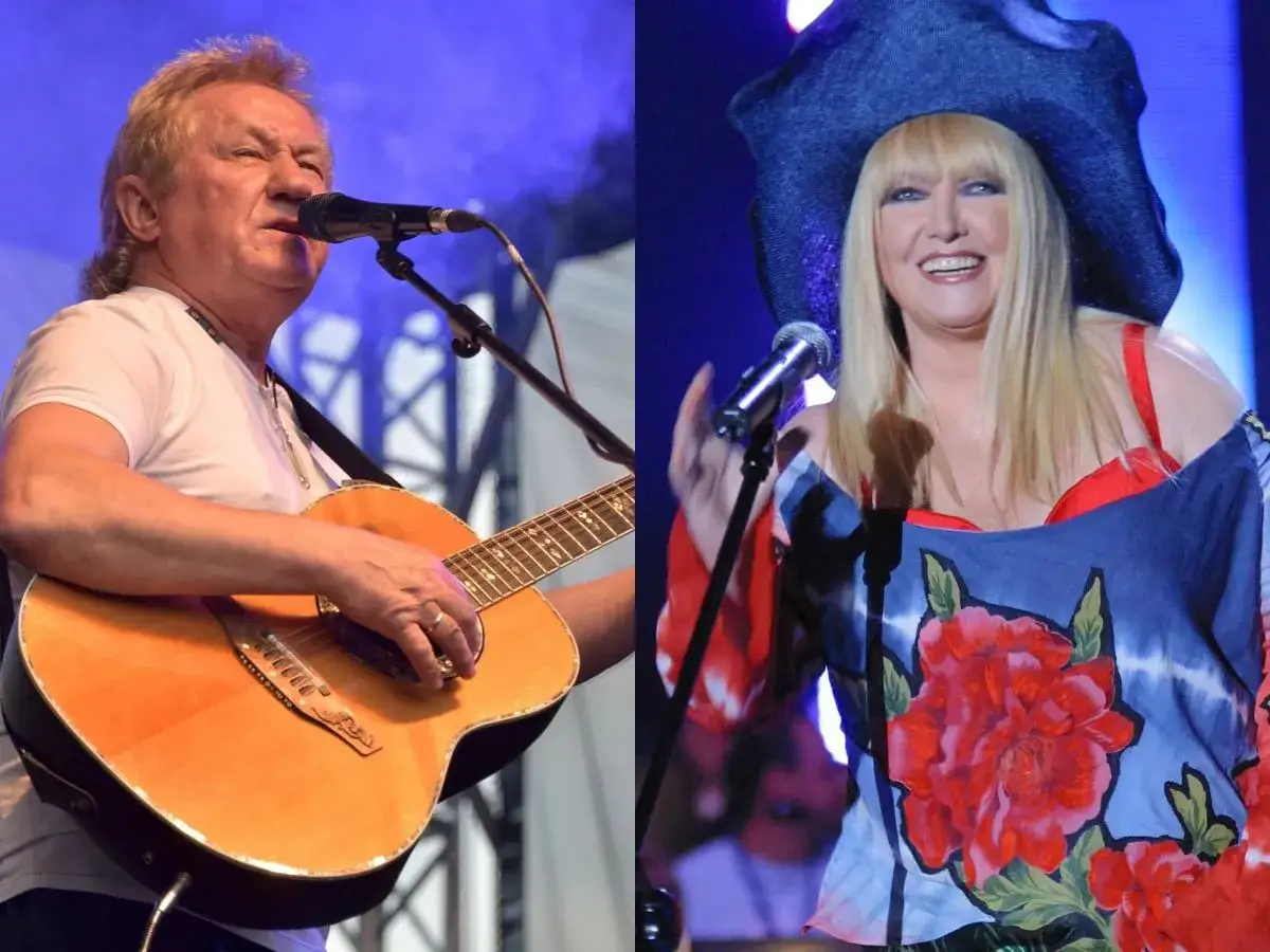 Kto pierwszy śpiewał kolorowe jarmarki? Krzysztof Krawczyk z gitarą i Maryla Rodowicz w kwiecistej kreacji na scenie.